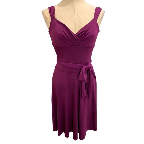 Size 4 Morgan McFeeters Purple V-Neck Dress Sleeveless Belted - Picture 2 of 8